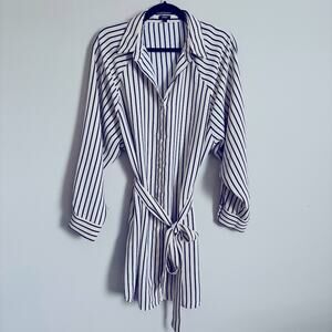Express Black & Cream Striped Long Sleeve Shirt Dress with Tie Waist, Size M